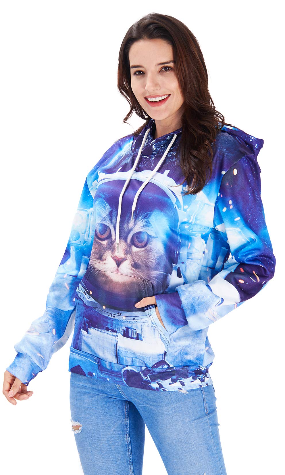 Mens Astronaut Cat Graphic Hoodies Funny 3D Printed Sportwear Ugly Christmas Sweater Pullover, Astronaut Cat, XX-Large