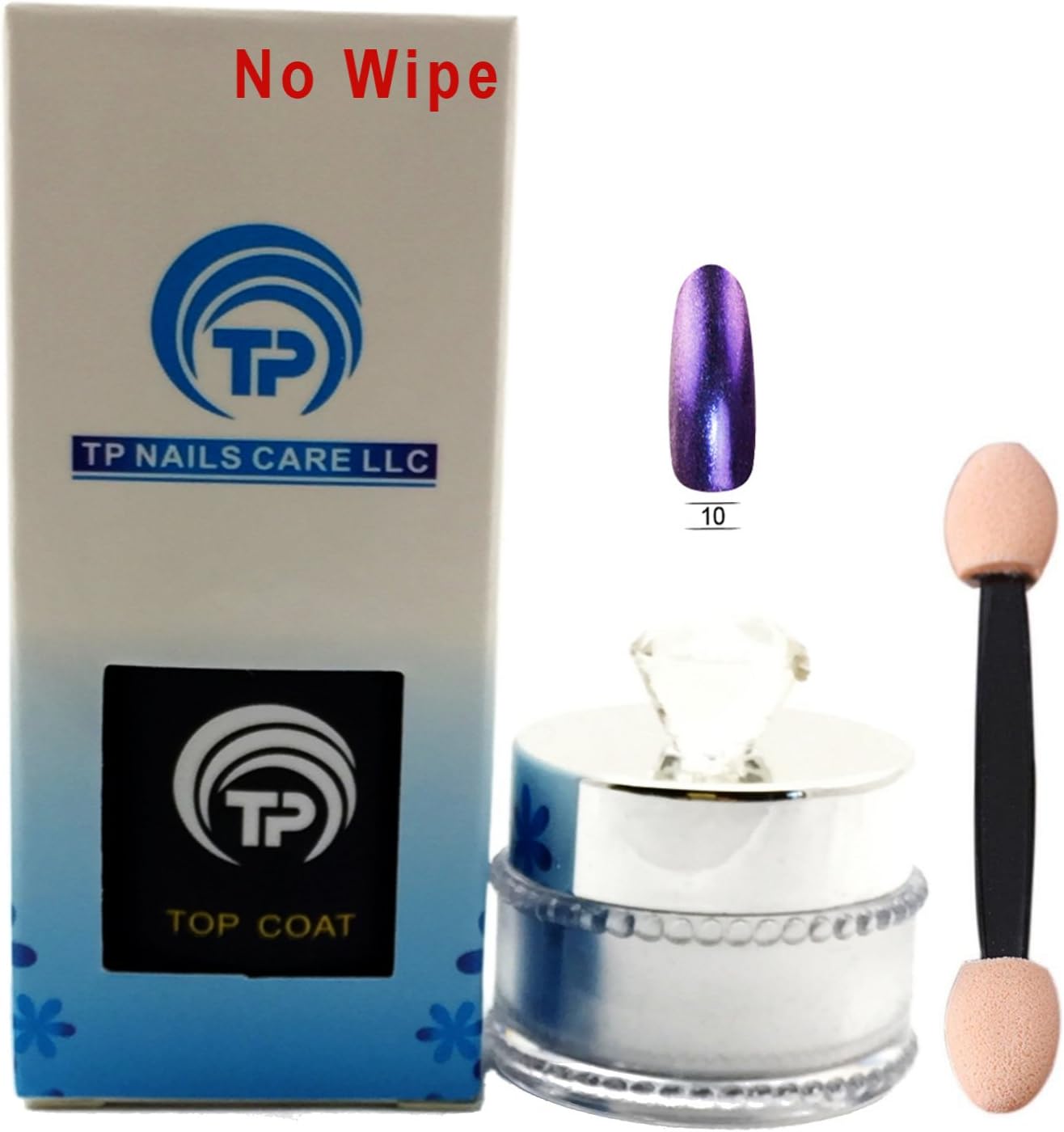 Magic Mirror Chrome Effect Metallic Powder Plus No Wipe Top Coat. App. 5g per jar / 15 ml per No Wipe Bottle (Mirror #10 / No Wipe)