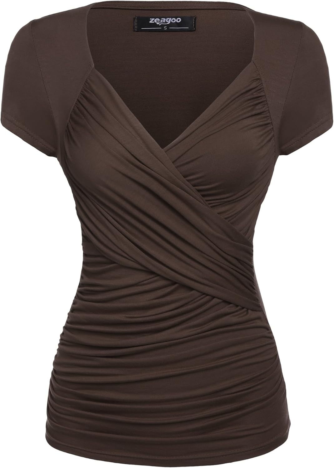 Zeagoo Women's Cross-Front V Neck Ruched Cap Sleeve Blouse at  Women’s Clothing store