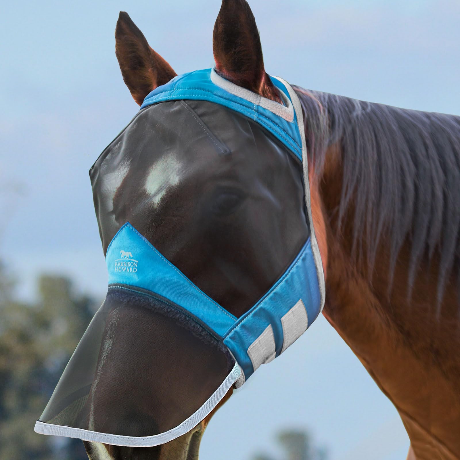 Harrison Howard CareMaster Pro Luminous Fine Mesh UV-proof Fleece Padding Fly Mask Full Face No Ears Voodoo Blue (L; Full Size)