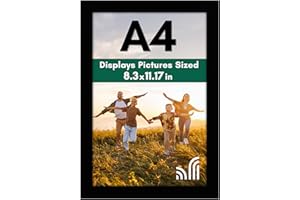 Americanflat A4 Picture Frame with Shatter-Resistant Glass - 8.3x11.7 Frame with Engineered Wood - Signature Collection - A4 Frames for Tabletop and Wall Display - Black