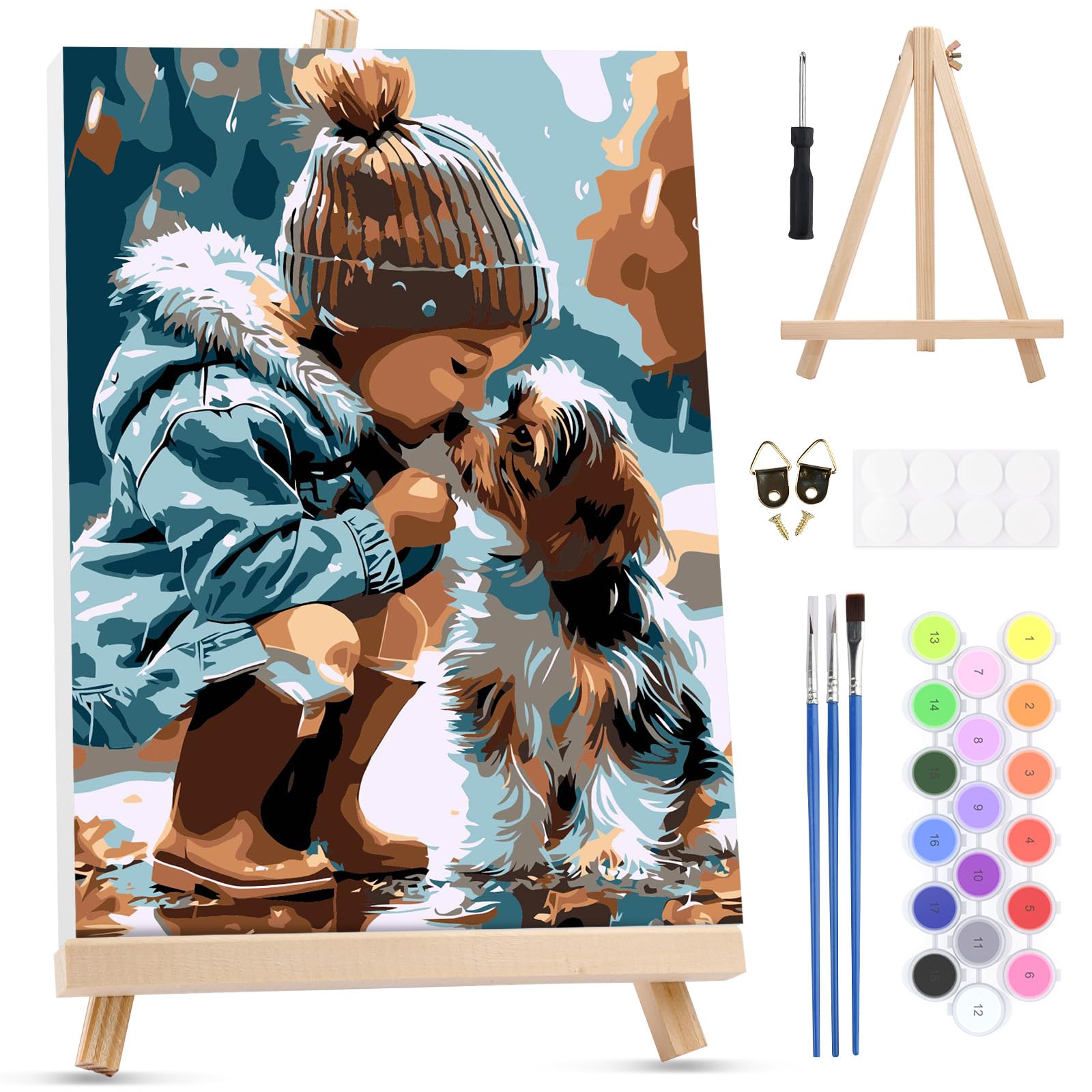 MXJSUA Animal Dog Framed Paint by Numbers for Adults Beginners, Easy Adults' Paint-by-Number Kits on Canvas with Easel, Acrylic Number Painting Crafts Gifts for Home Decor, 20x30cm — image 1