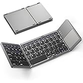 KUNSI Foldable Bluetooth Keyboard with Touchpad, Ultra Slim Portable Wireless Keyboard with Rechargeable Battery for Android Windows iOS Tablets Laptop-Space Gray