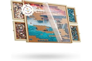1000 Piece Wooden Jigsaw Puzzle Board - 4 Drawers, Non-Rotating Puzzle Table | 30” X 22” Jigsaw Puzzle Tables | Plastic Cover Included - Portable Puzzles Tables for Adults by Beyond Innoventions
