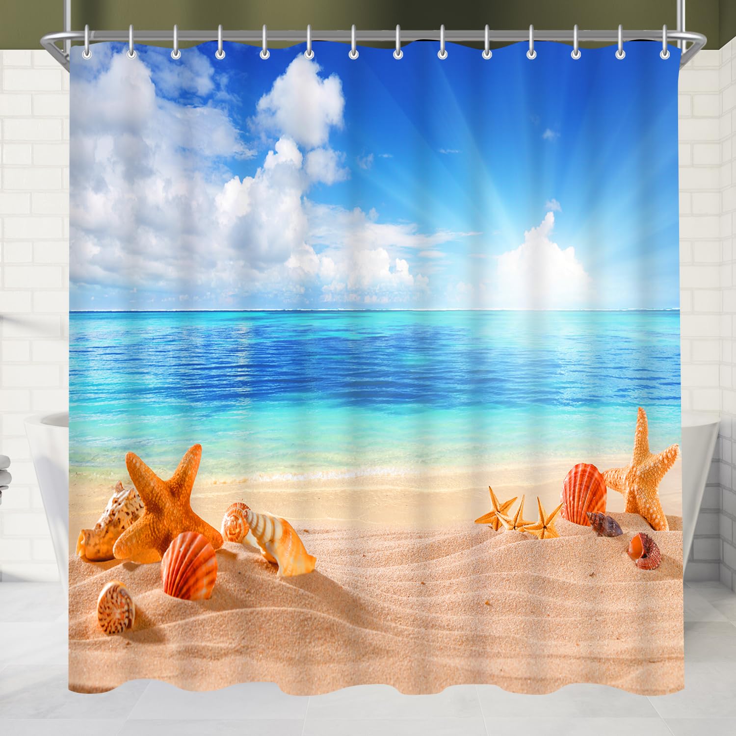 Lerores Shower Curtain, 120 x 200 cm, Sea Blue, Weighted Hem, Anti-Mould Textile, Water-Repellent, Washable Polyester Bath Curtains with 8 Eyelets and Shower Curtain Rings for Bathroom, Bathtub