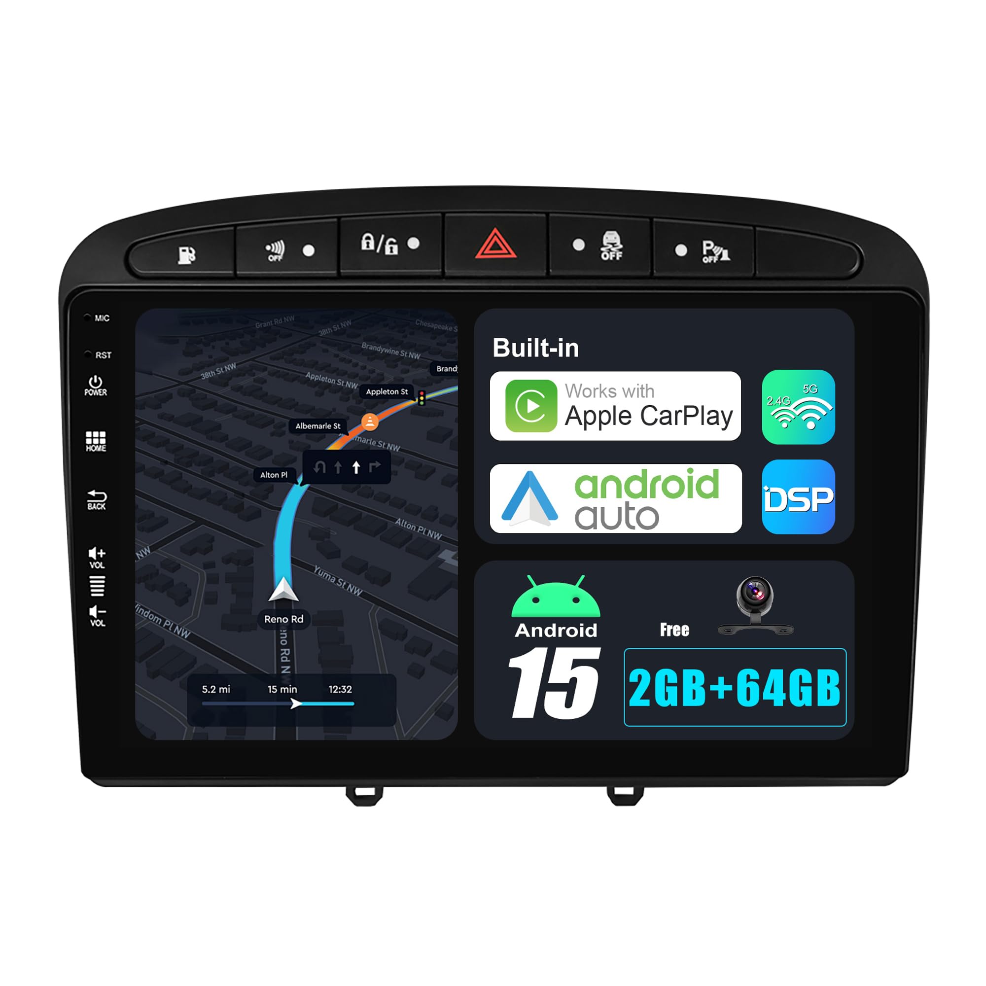 JOYX Android 10 Car Radio Suitable for Peugeot 308/408 (2010-2016) - Rear View Camera - 2G + 32G - 9 Inch 2.5D - 2 Din - Supports DAB Steering Wheel Control 4G WiFi Bluetooth 5.0 Carplay ndroid car