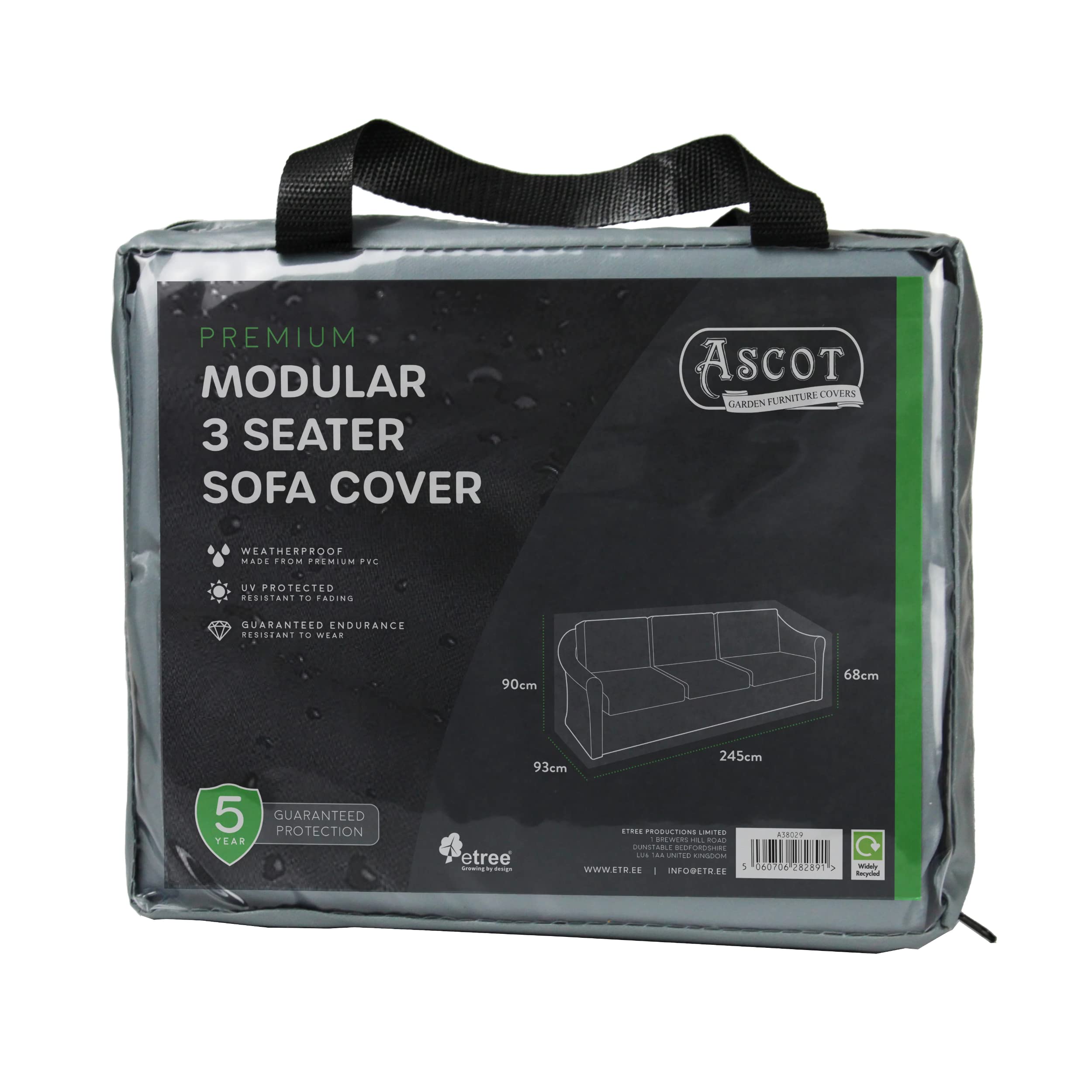 Ascot Premium Modular 3 Seater Sofa - 245 X 93 X 68/90 H Modern Grey