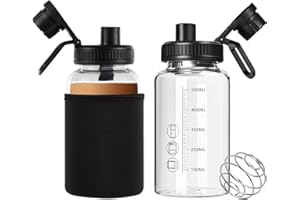 BNCWCQZ Glass Shaker Bottle, 2 Pack 22oz BPA-Free Odorless Shaker Bottle with 304 Stainless Steel Ball and Removable Cleaning Brush for Fitness Protein Mixes