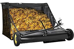 44" Tow-Behind Lawn Sweeper, 27 Cu. ft Hopper Bag Capacity; Large Capacity Heavy Duty Leaf & Grass Collector with Adjustable 