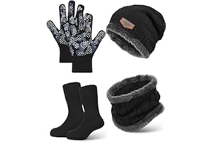 Jamntower 4 Pcs Kids Toddlers Winter Knit Beanie Hat Scarf Gloves Socks Warm Set Anti Skid for Boys Girls 3-6 Years