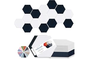 Mollywell Hexagon Acoustic Panels, High Density, Soundproofing, Decorative Noise Reduction Felt Wall Tiles for Ceilings, Home Office & Gaming Room (Deep Blue and White), 14x12x0.4 Inch