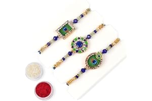KSJONE Evil Eye Design Set of 3 Rakhi For Brother Rakhi Thread, Rakhi for Sister, Raksha Bandha Gift for Your Brother, Rakhi Bracelet For Loving Sibling, Father, Bhabhi, Bhaiya (Design 3)