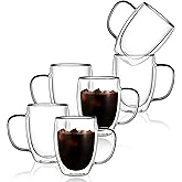 CNGLASS 6 Pack Double Walled Glass Coffee Mugs,12oz Clear Coffee Cups with Handle,Insulated Glass Espresso Mugs for Latte,Cappuccino,Tea