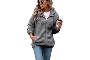 Vipwest Womens Fleece Jacket Fall Winter Full Zip Sherpa Coat with Hood S-5XL