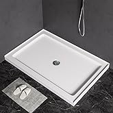 MORVANO 48" X 32" Shower Base with Center Drain,Single Threshold Shower Pan Kit Non-Slip in White, Central Drain with Staines