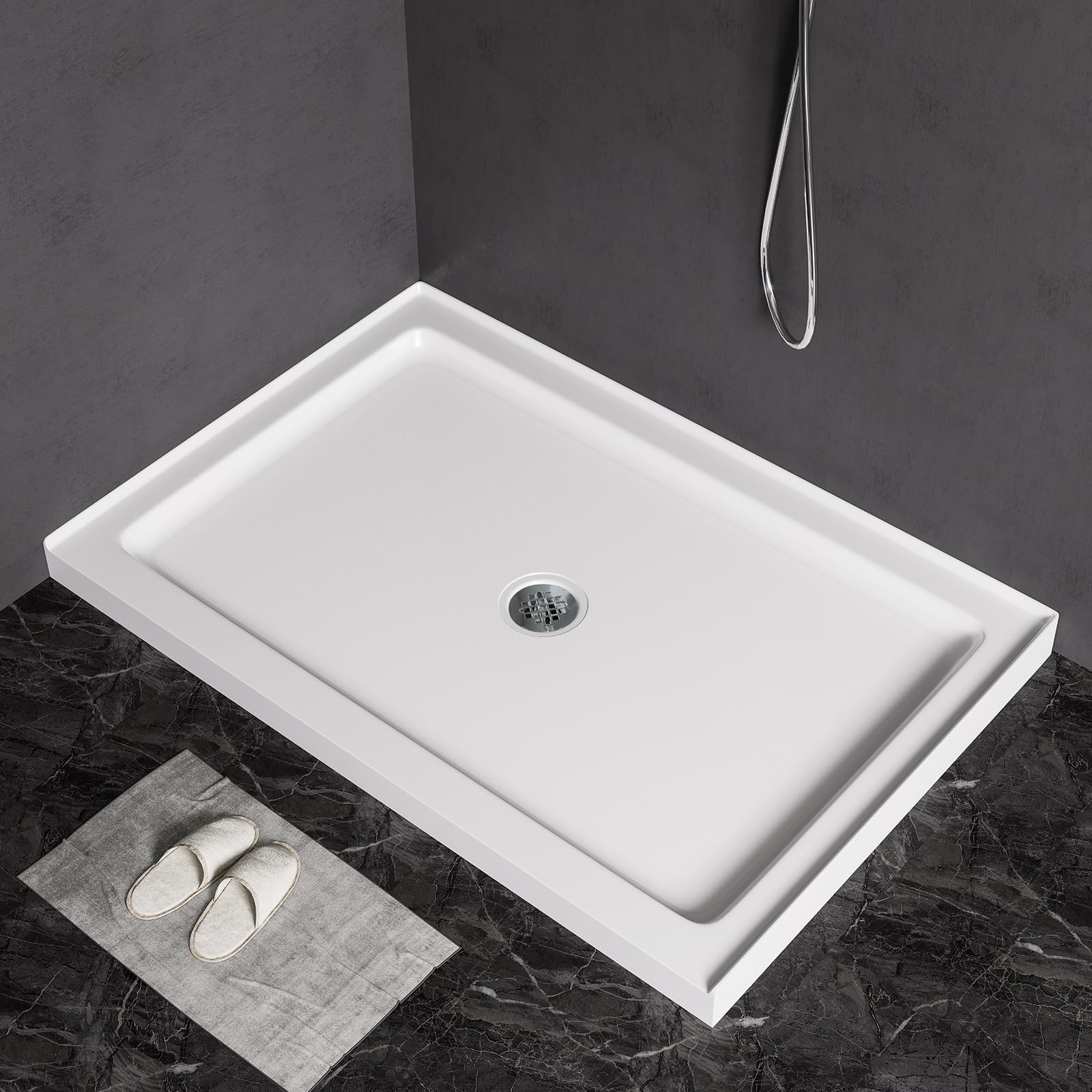 Photo 1 of MORVANO 48" X 32" Shower Base with Center Drain,Single Threshold Shower Pan Kit Non-Slip in White, Central Drain with Stainess Steel Cover (Drain included)