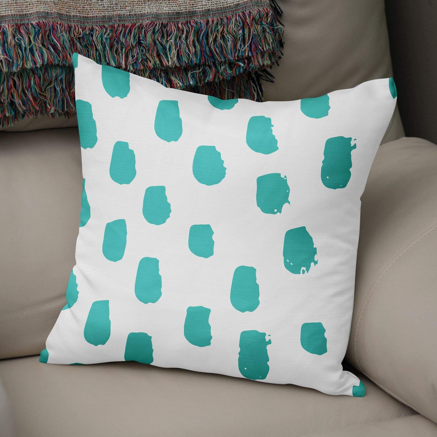 Bonamaison Decorative Cushion Cover Turquoise & White, Throw Pillow Covers, Home Decorative Pillowcases for Livingroom, Sofa, Bedroom, Size: 50x50 Cm - Designed and Manufactured in Turkey