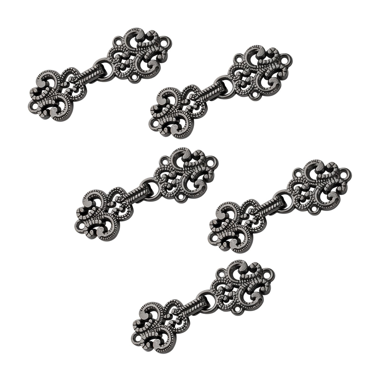 WANDIC Cardigan Clips, 5 Pairs Vintage Hollow Flower Cape Fasteners Sew On Hooks And Eyes Cardigan Clip Cloak Clasp Fasteners For Sweater Shawl, Gun Black