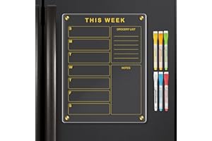 QUEENLINK Magnetic Acrylic Calendar for Fridge, Gold Acrylic Dry Erase Board 12" X 16" - Weekly Refrigerator Planner Board for Family, Home, Kitchen