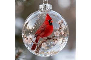 Nature’s Birds Crystal Glass Ornament Set, Cardinal Bird Glass Ball Ornaments for Christmas Tree, Christmas Tree Memorial Gif