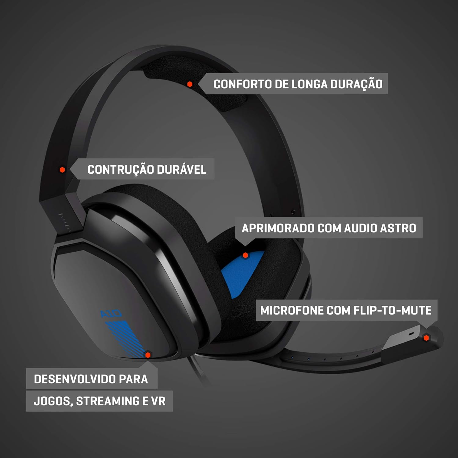 Headset ASTRO Gaming A10 para PlayStation, Xbox, PC, Mac Preto/Azul