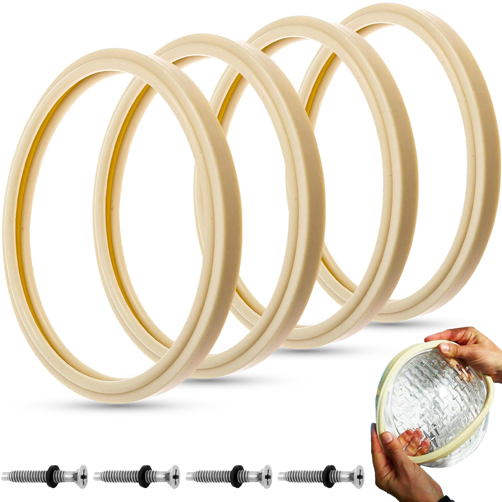 Photo 1 of AR-PRO (4-Sets 8 3/8" Pool Light Lens Gasket and Stainless Pilot Screw - Exact Replacements for 79101600Z and 79104800 - Compatible with Pentair IntelliBrite, AmerLite and SAM Amerlite