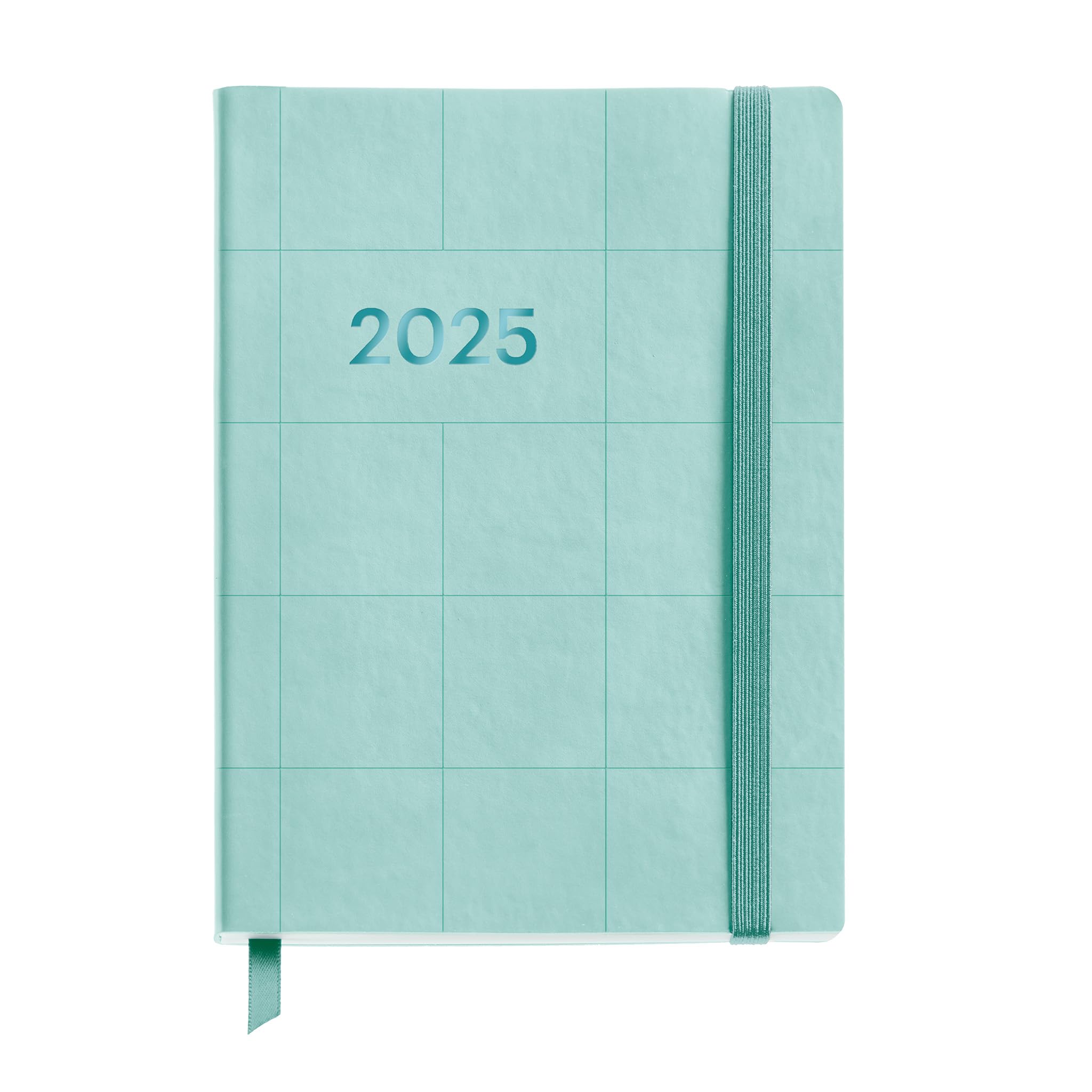 Miquelrius - 2025 Diary, Yearly Diary 122 x 168 mm, Day Page Agenda, Flexible Cover with Stitched Leather, 80 g/m² Paper, Spanish, English and Portuguese, Aqua Colour