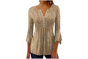 TANGNADE Women's 3/4 Sleeve Tunic Tops Pleated V Neck Blouses Dressy Casual Loose Spring and Summer T-Shirts