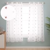 Deconovo Eyelet Net Curtains Embroidery Star Voile 55x71 Orange 1 Pair