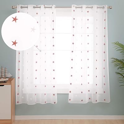 Deconovo Eyelet Net Curtains Embroidery Star Voile 55x71 Orange 1 Pair