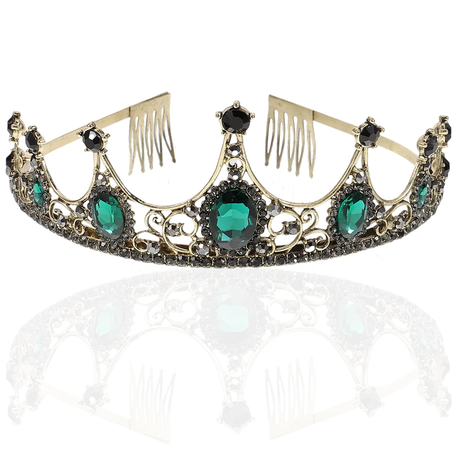 minkissy Vintage Crown Green Rhinestone Tiara with Comb Crystal Queen Headband Tiara for Women Wedding Pageant Prom Halloween Cosplay Party