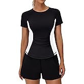 BMJL Womens Workout Tops Athletic Short Sleeve T Shirt Color Block Running Shirts Gym Clothes Summer Outfits Blouses