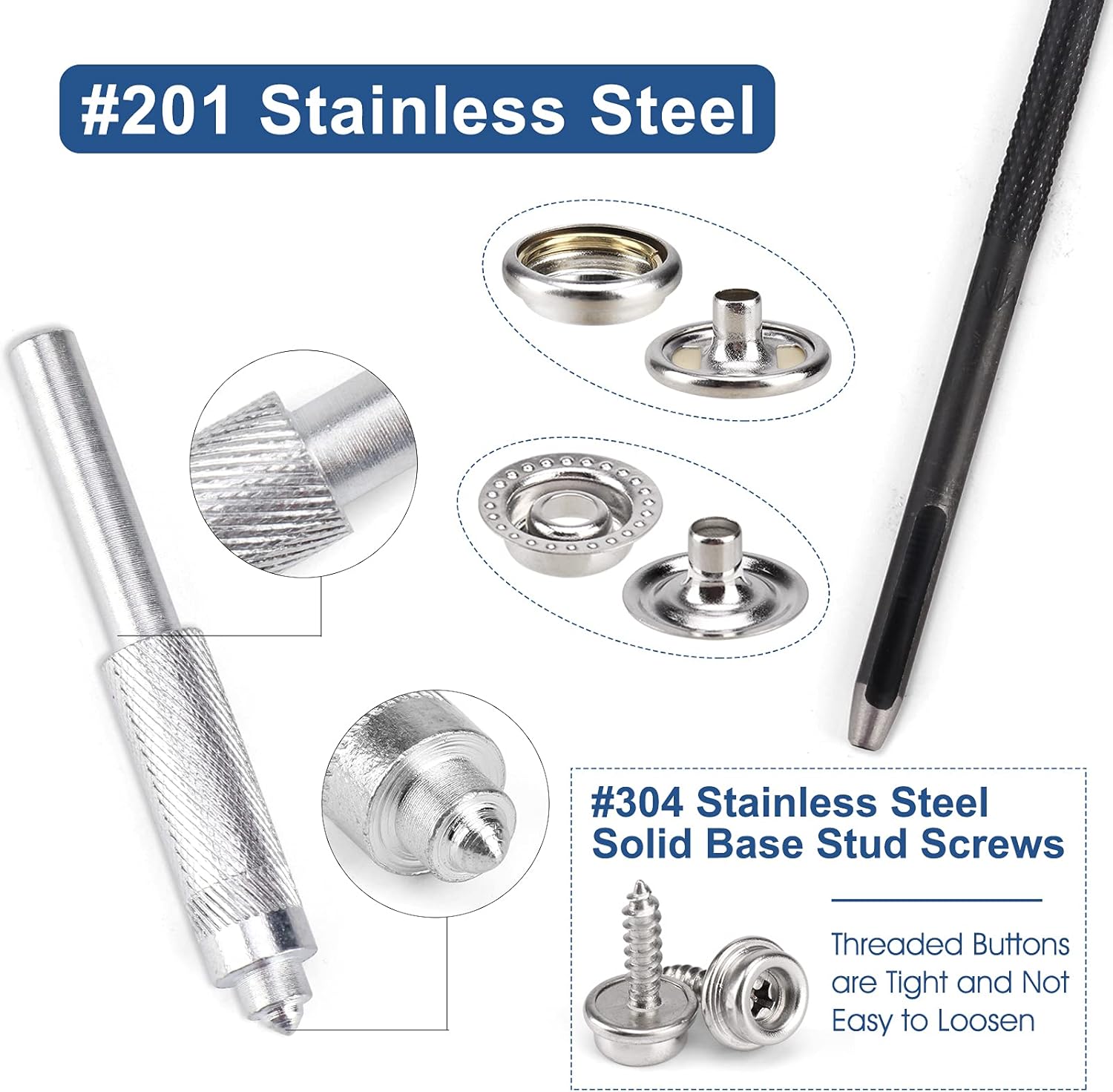 323 Piece Canvas Snap Kit, Meifuly Marine Grade Stainless Steel (Caps, Sockets, Screws, Fabric Base Components) for DIY Cover, Canvas Snap Kit with Material Hole Punch and Setting Tools