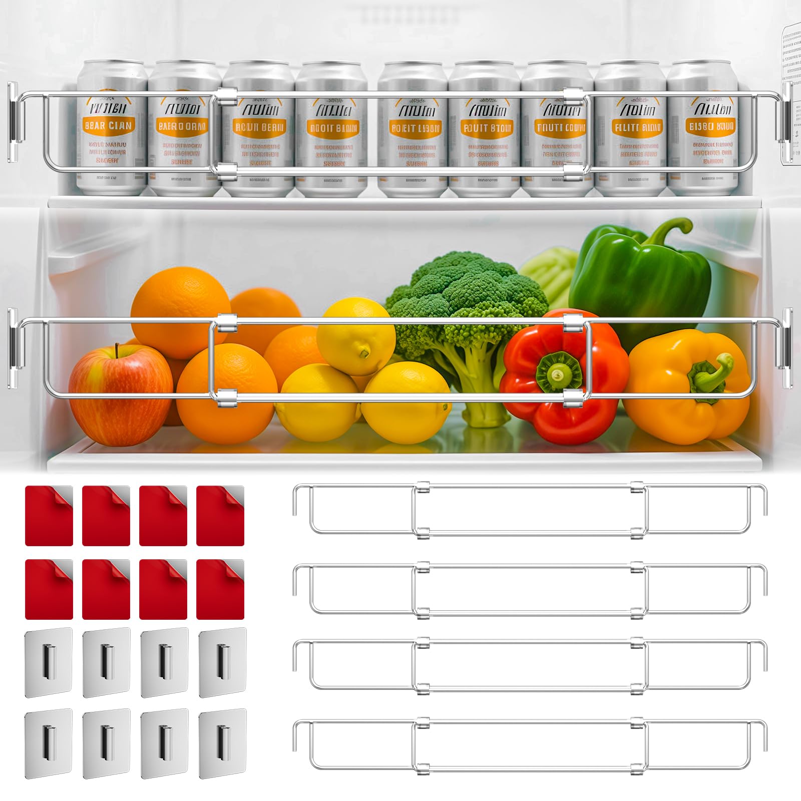 Photo 1 of 4 PCS Rv Fridge Bars, Adjustable Refrigerator Tension Rods, 12.44"-22.63" Stainless Steel Rv Fridge Accessories, Travel-Friendly Extendable Stabilizers Prevent Spills and Keep Items in Place
