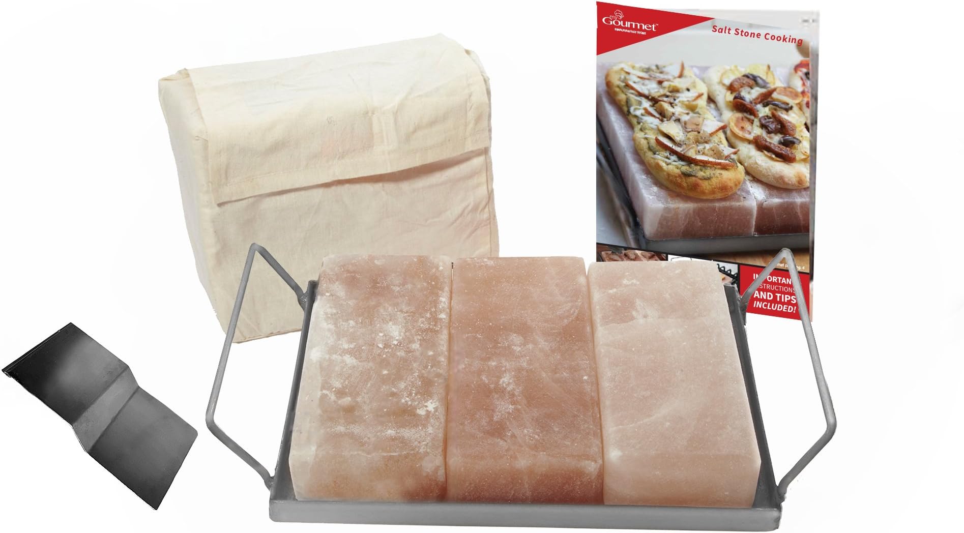 Himalayan Salt Stone Cooking Set with Tray Size: 3" x 10" x 16"
