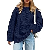 Trendy Queen Women's Oversized Cable Knit Crewneck Sweaters Cozy Winter Clothes