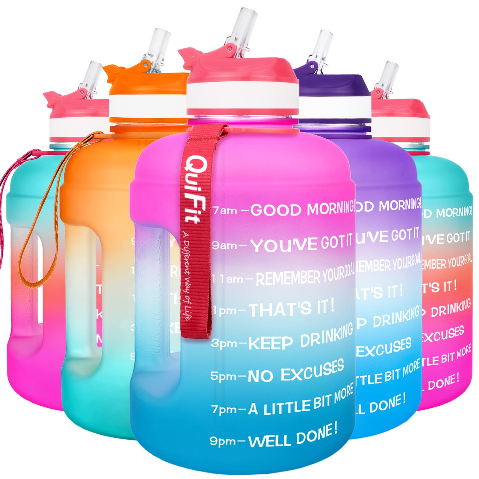 QuiFit 2.2 Litre Motivational Water Bottle - with Straw & Time Marker,Wide Mouth,BPA Free,Reusable,Ideal for Gym,Outdoor Sport,Home & Office (Pink/Blue Gradient, 2.2 Liter) — image 1