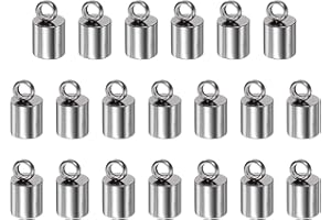 HARFINGTON 20Pcs Cord End Cap 4.5mm ID Stainless Steel Barrel End Caps for DIY Bracelets Necklaces Tassels, Stainless Steel Color