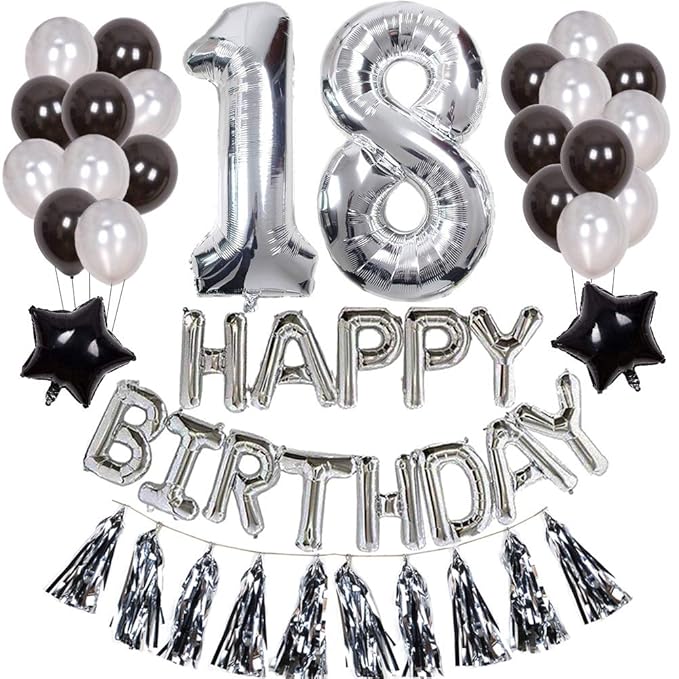 Weimi 18. Geburtstag Dekorationen für Jungen aufpumpen Helium Folienballons Dekoration Set Silber