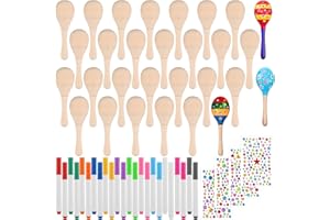 LIUBUJINGYING 30 Pcs Mini Wooden Maracas for Kids DIY Set with Colored Pens DIY Diamond Stickers Maracas Musical Instrument M