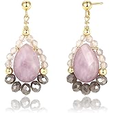 POMODA Teardrop Stone Earrings for Women Boho Dangle Natural Stone Crystal Lightweight Gemstone Earrings Summer Beach Jewelry for Women Bohemia Amethyst