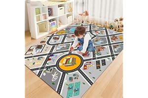 KEBEXXY Kids Rug Play Mat Great for Playing with Cars and Toys,Educational Kid Road and Traffic City Life Carpet,Children Baby Fun Throw Rug for Bedroom Play Room,31X47Inch/80X120CM
