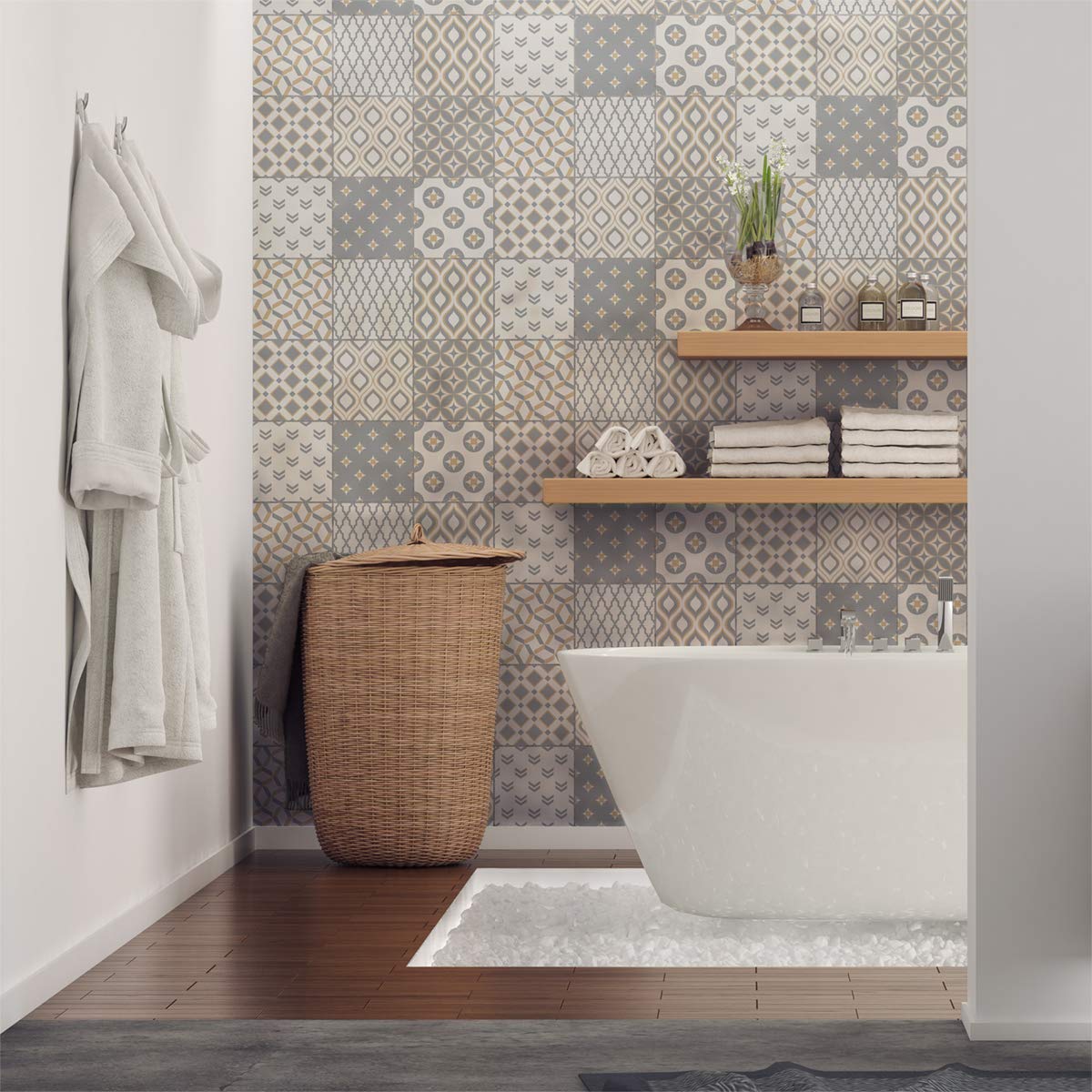 Ambiance Sticker Self-Adhesive Decorative Wall Decal Cement Tile for Bathroom and Kitchen Samtida - Pack of 9 Stickers of 15 x15 cm