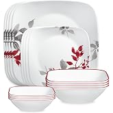Corelle Kyoto Leaves 16pc, Service for 4, Dinnerware Set, 8 plates bowls, Chip &amp; Break Resistant, Dinner and Corelleware White