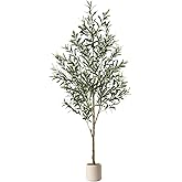 Alupssuc 6FT Faux Olive Tree with Fruits White Pot, Indoor Home Decor | Faux Silk Plant, Lifelike Fruits,Safe Materials,Easy to Assemble,Indoor Fake Potted Tree