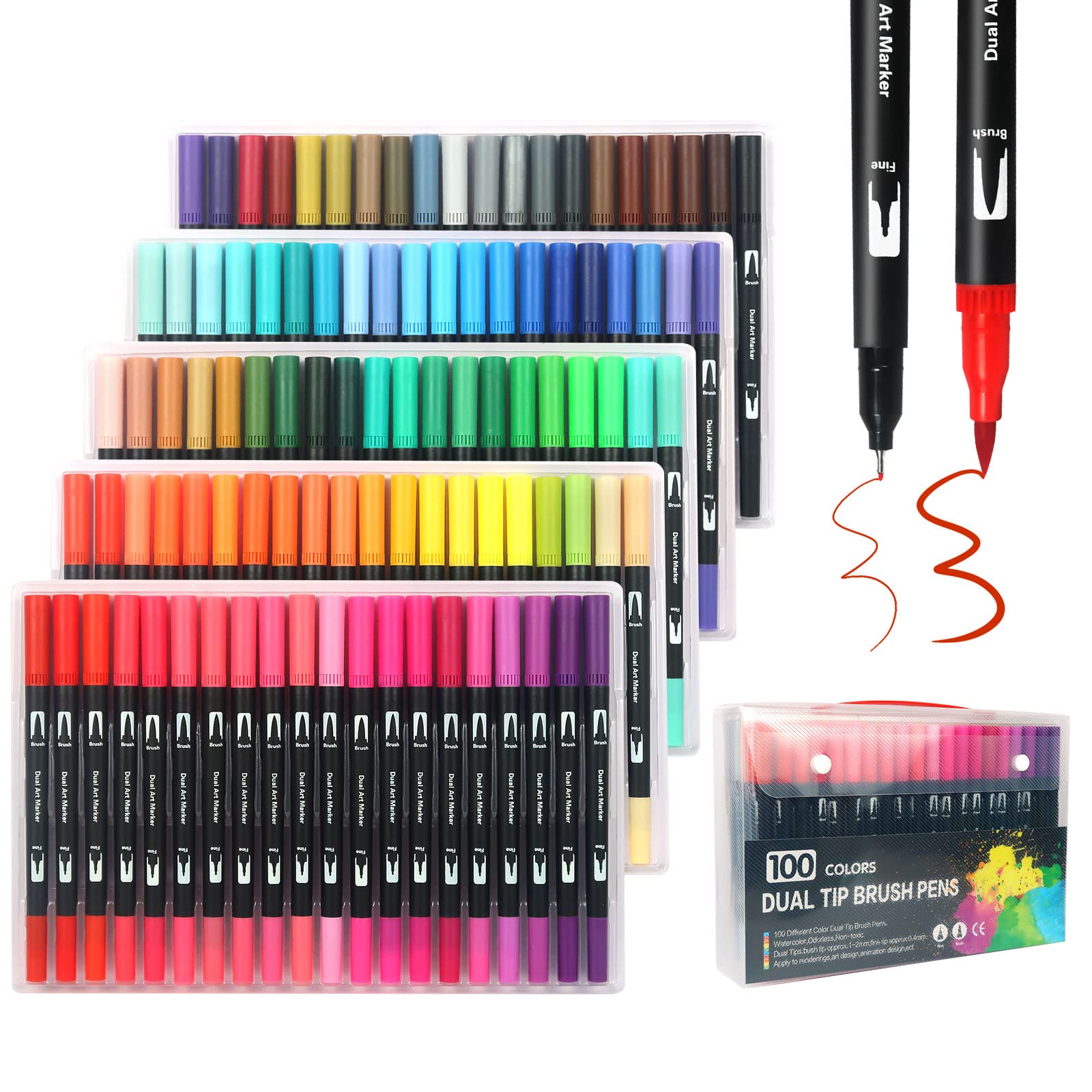 AICOYA 100 Dual Tip Colouring Pens, Brush Pens for Adult Art Markers Sketching Colouring Books Drawing