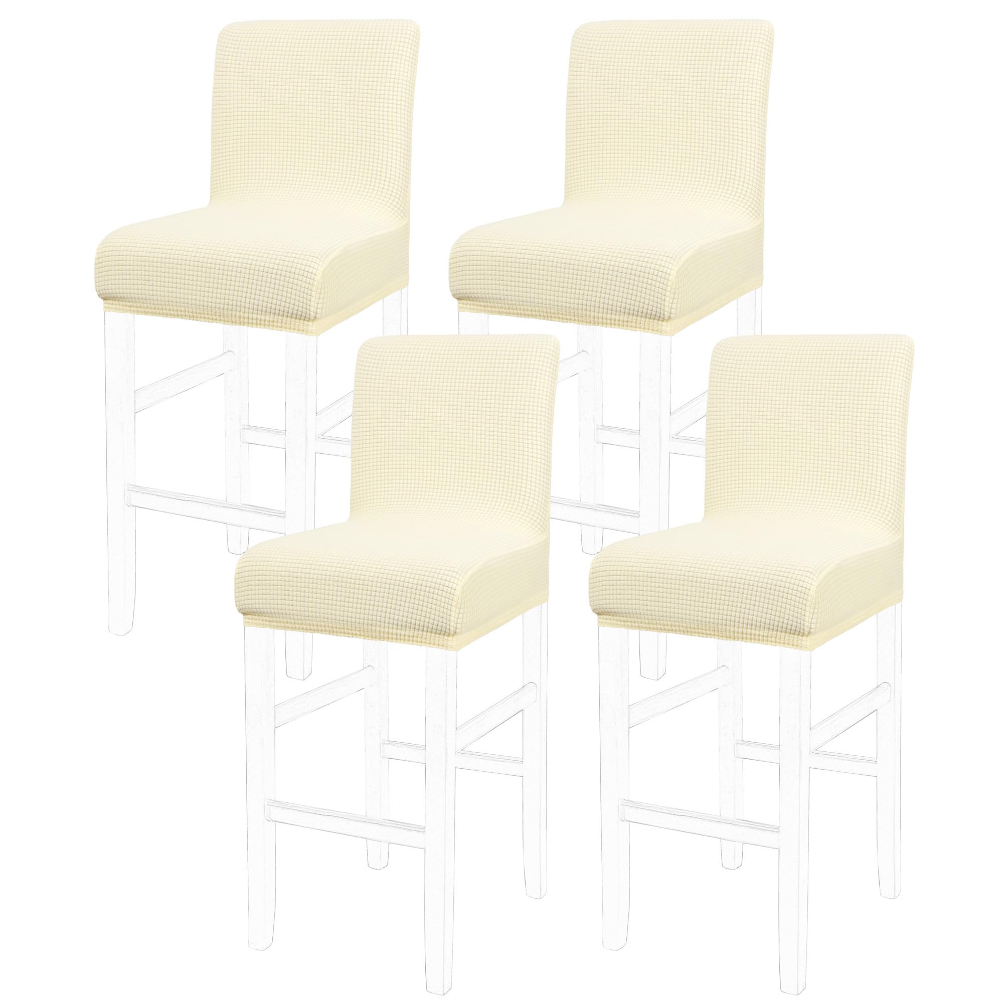 PiccoCasa Dining Chair Covers Set of 4, Stretch & Removable Bar Stool Covers for Pub Counter - Height Side Chair Covers with Square Lattice, Washable Chair Slipcovers Beige