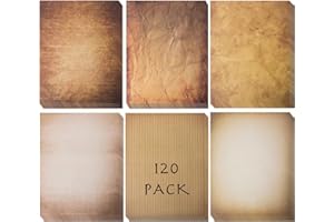 BARGAIN PARADISE 120 Aged Paper - Antique Looking Vintage Papers With Classic Aged Paper Designs - Six Unique Old Looking Designs - Printable Writing paper, 8.5 x 11 inches (Pack of 120)