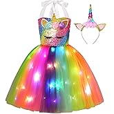 Gigoitly Unicorn Dress for Girls Sequin Unicorn Costume with LED Lights for Halloween Birthday Party Decorations