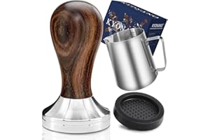 KYONANO Espresso Accessories - Espresso Tamper 51mm - Tamper with Chacate Preto Wood Handle -Coffee Tamper Plus Milk Frothing Pitcher 350ml, Silicone Tamper Mat -Tamper fits 51mm Delonghi Portafilter